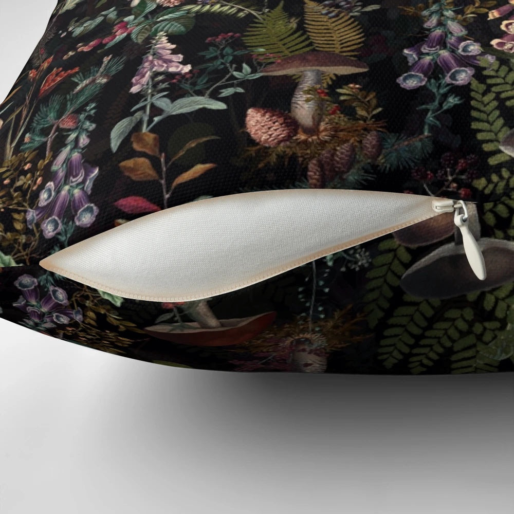 Vintage botanical mushroom pattern decorative pillow