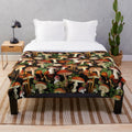 Vintage botanical mushroom pattern plush blanket