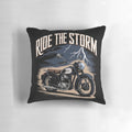 Vintage BSA motorcycle logo pillow with a classic British biker riding through the storm