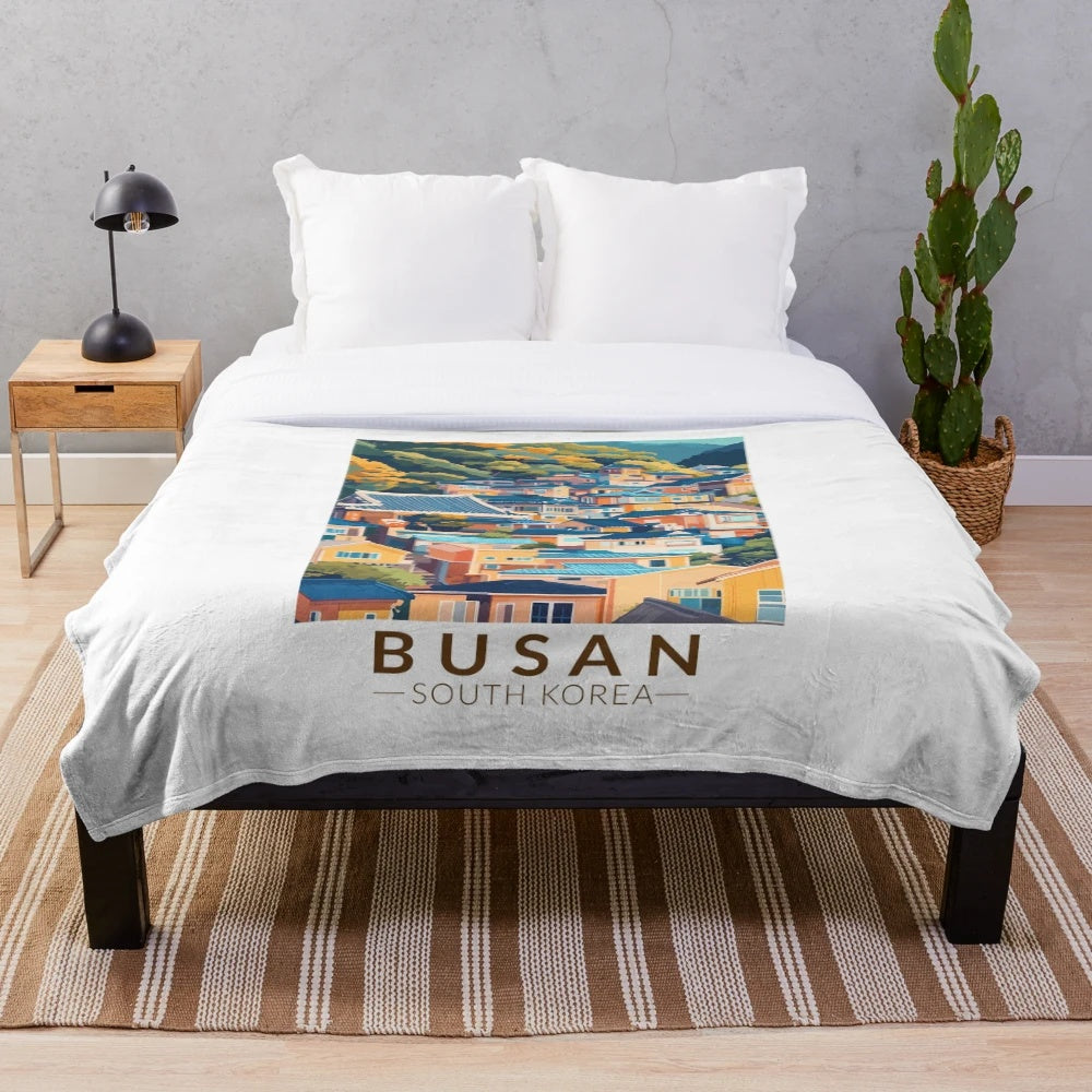 Vintage Busan Gamcheon Culture Village Plush Blanket
