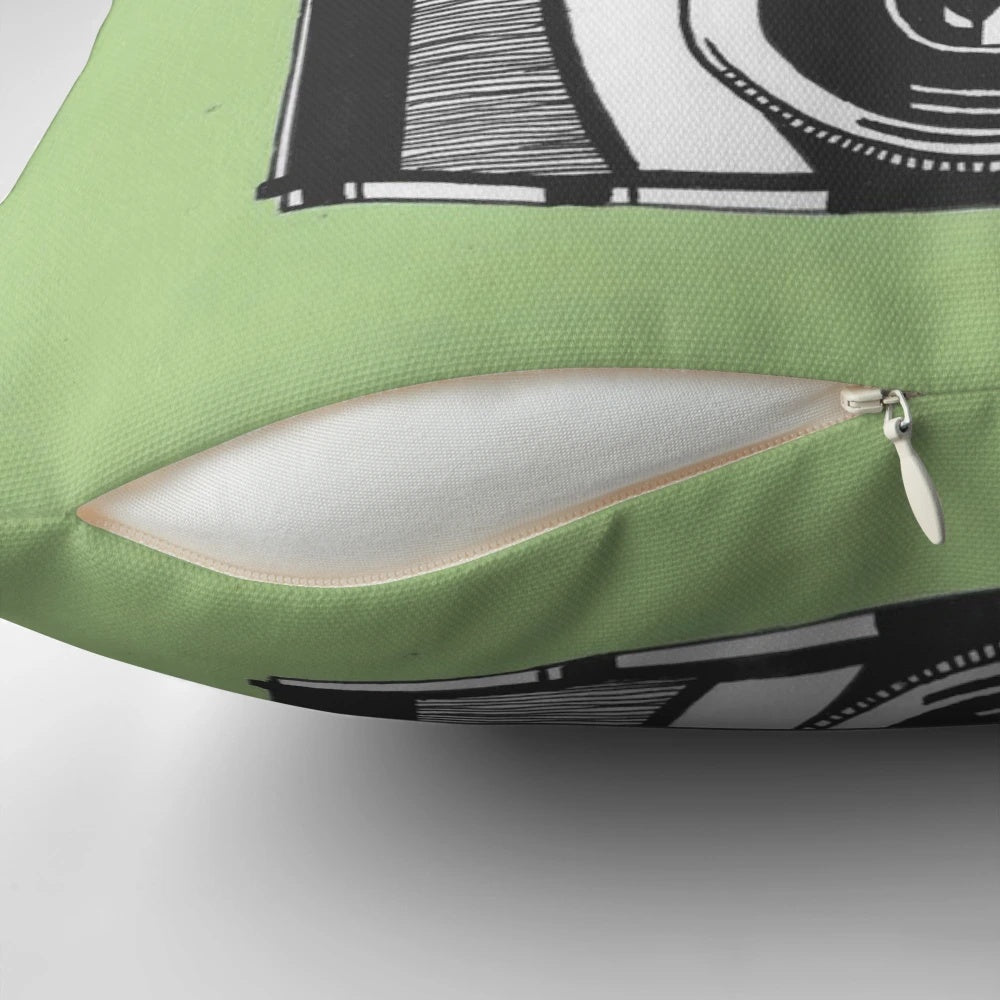 Vintage camera-shaped pillow for photography lovers and vintage decor enthusiasts
