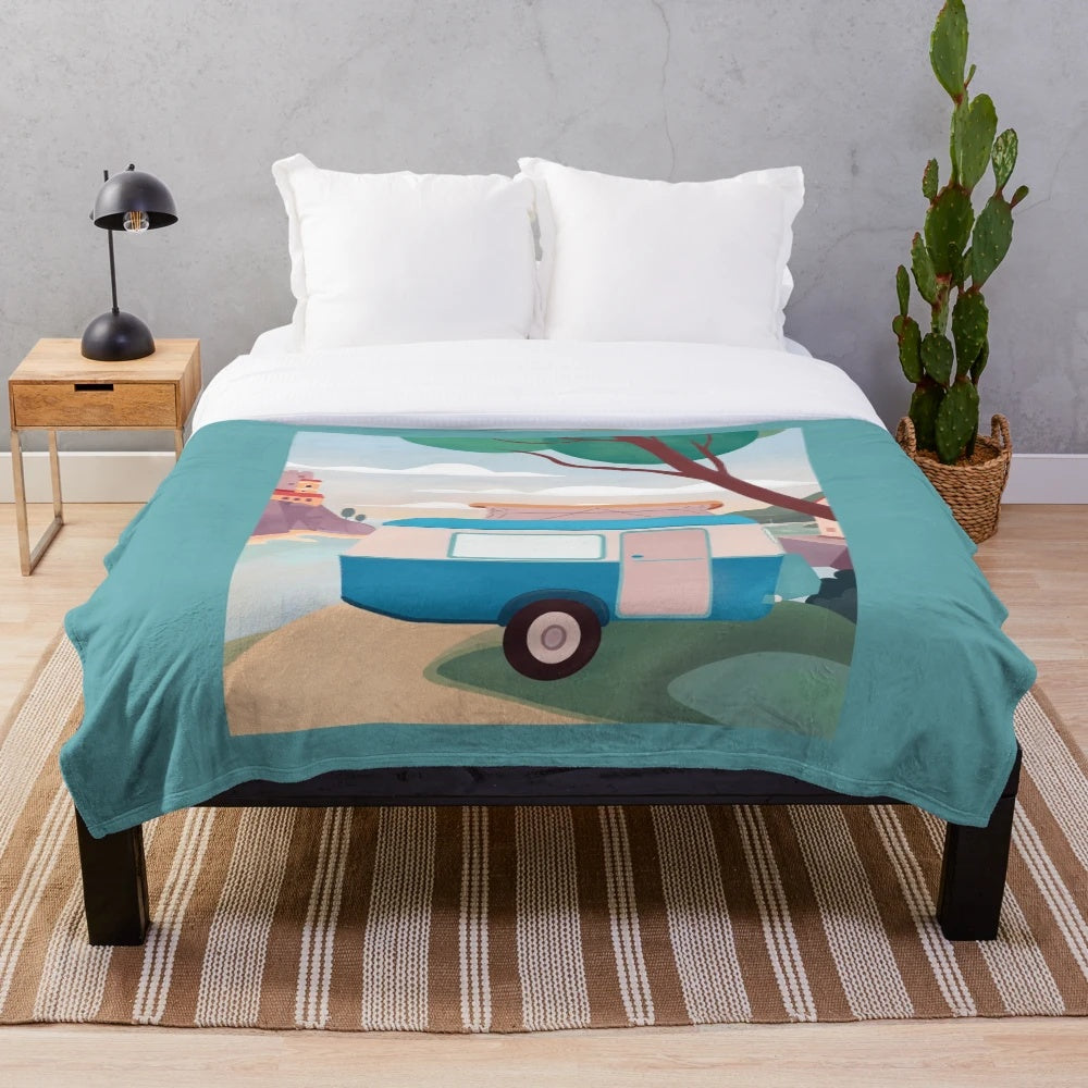 Vintage Caravan Inspired Plush Blanket