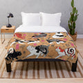 Vintage Japanese-inspired plush blanket with cats and tattoo designs