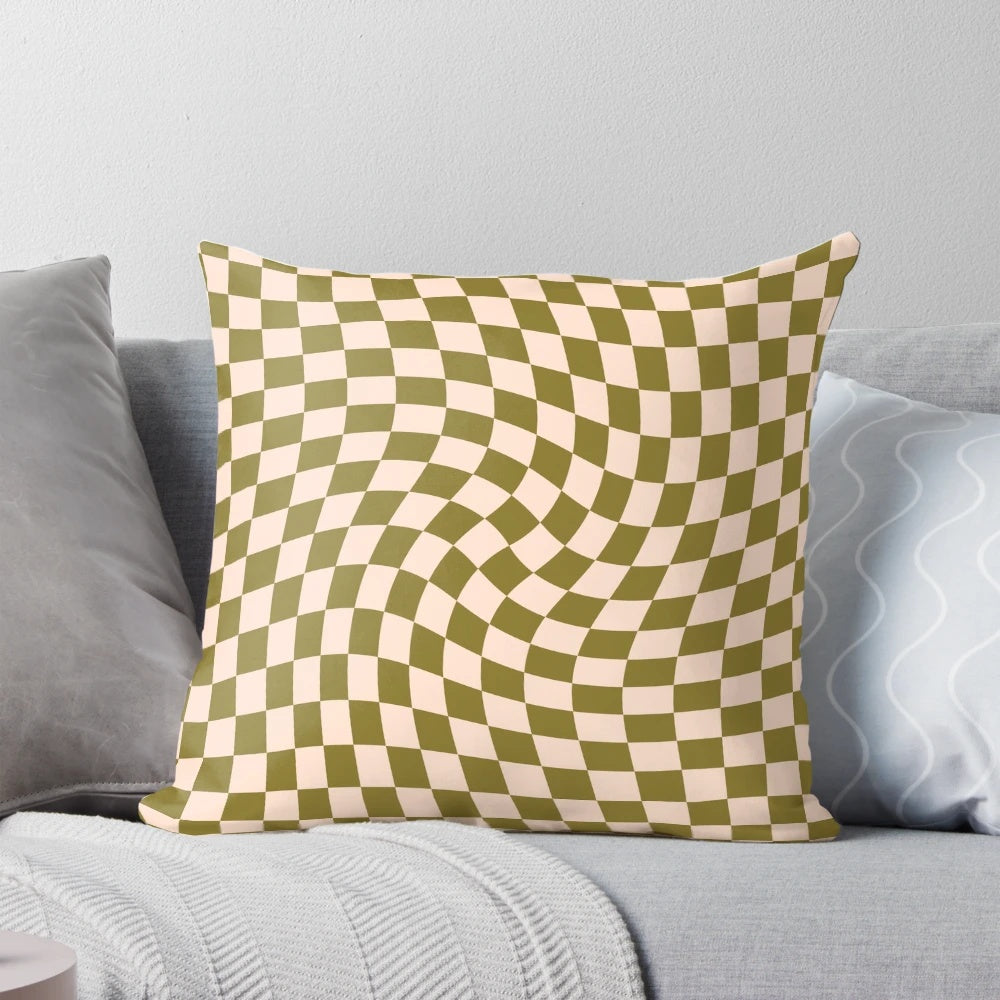 Vintage checkered green moss twist pattern pillow