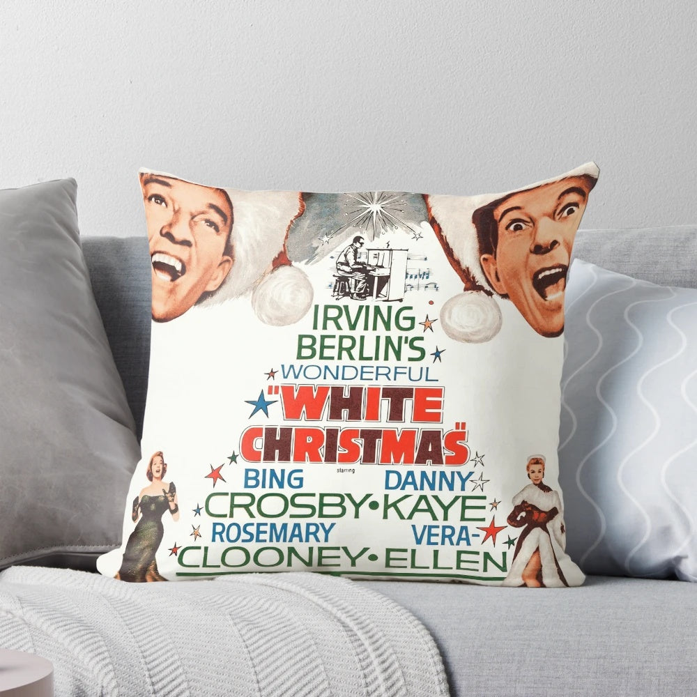 Vintage-style pillow featuring characters from the classic Christmas movie "White Christmas"