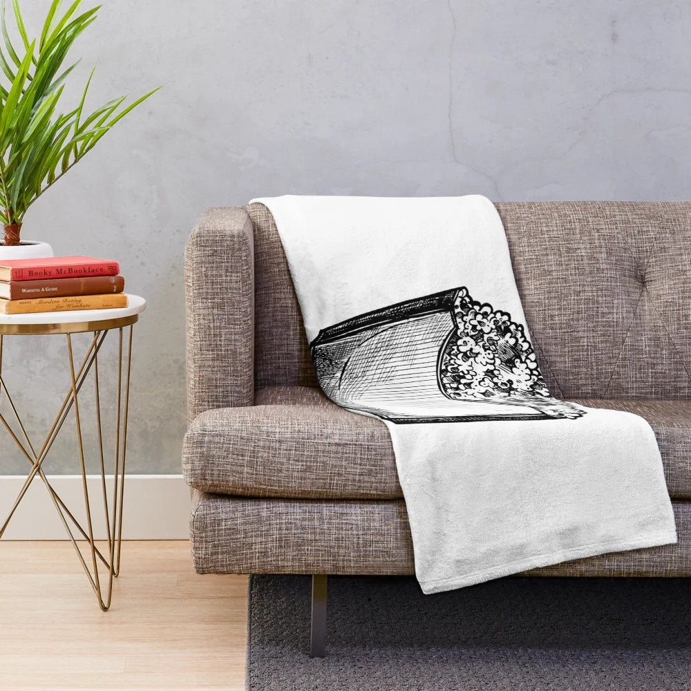 Vintage-style hand-drawn cinema lover plush blanket