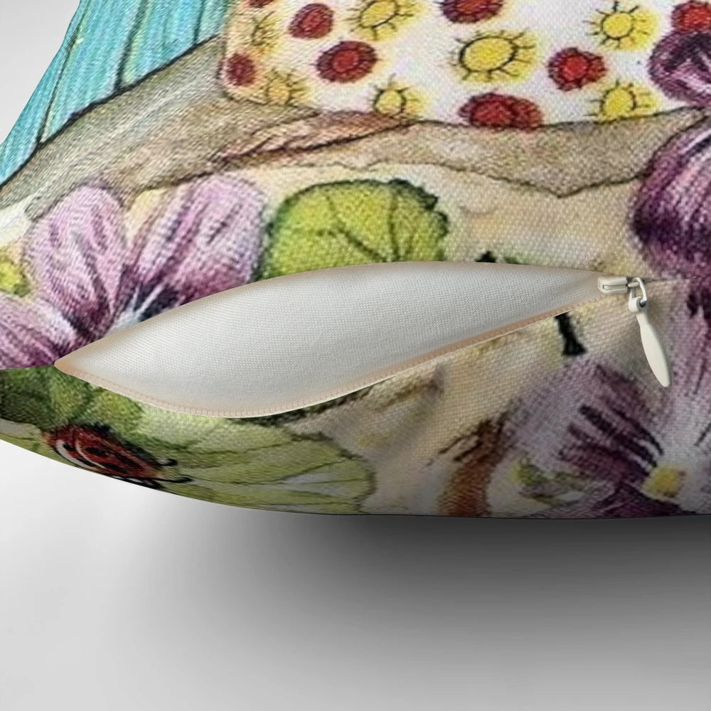 A charming vintage-style pillow featuring a whimsical cottage mouse design inspired by the beloved Beatrix Potter stories.