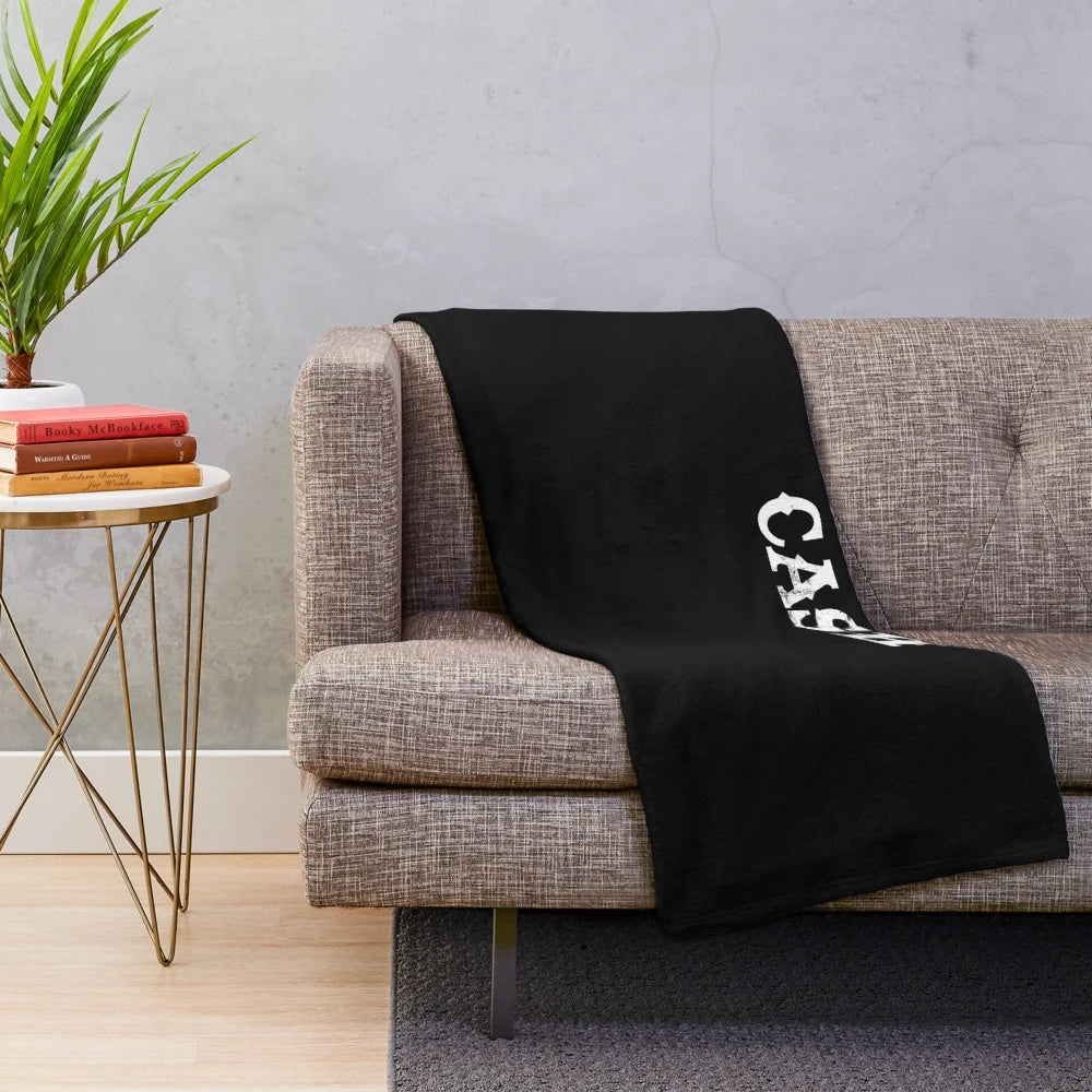 Vintage-style plush blanket featuring Johnny Cash and outlaw country music motifs