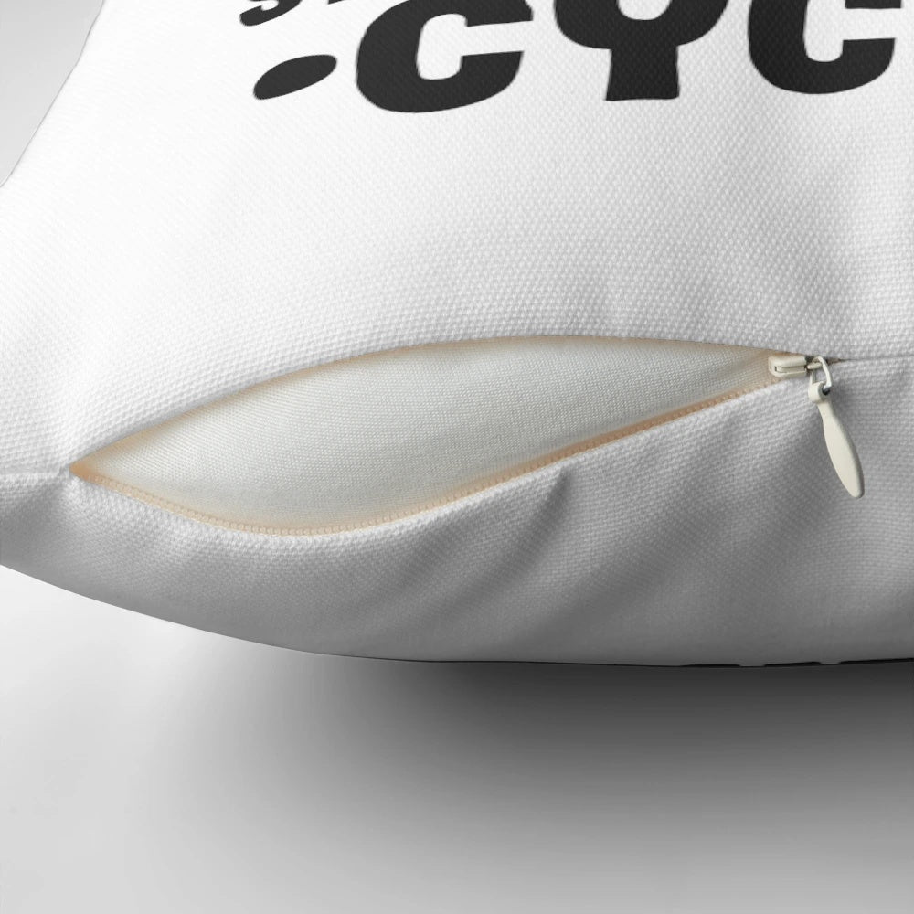 Vintage-styled cycling enthusiast pillow with text "Warning May Talk About Cycling