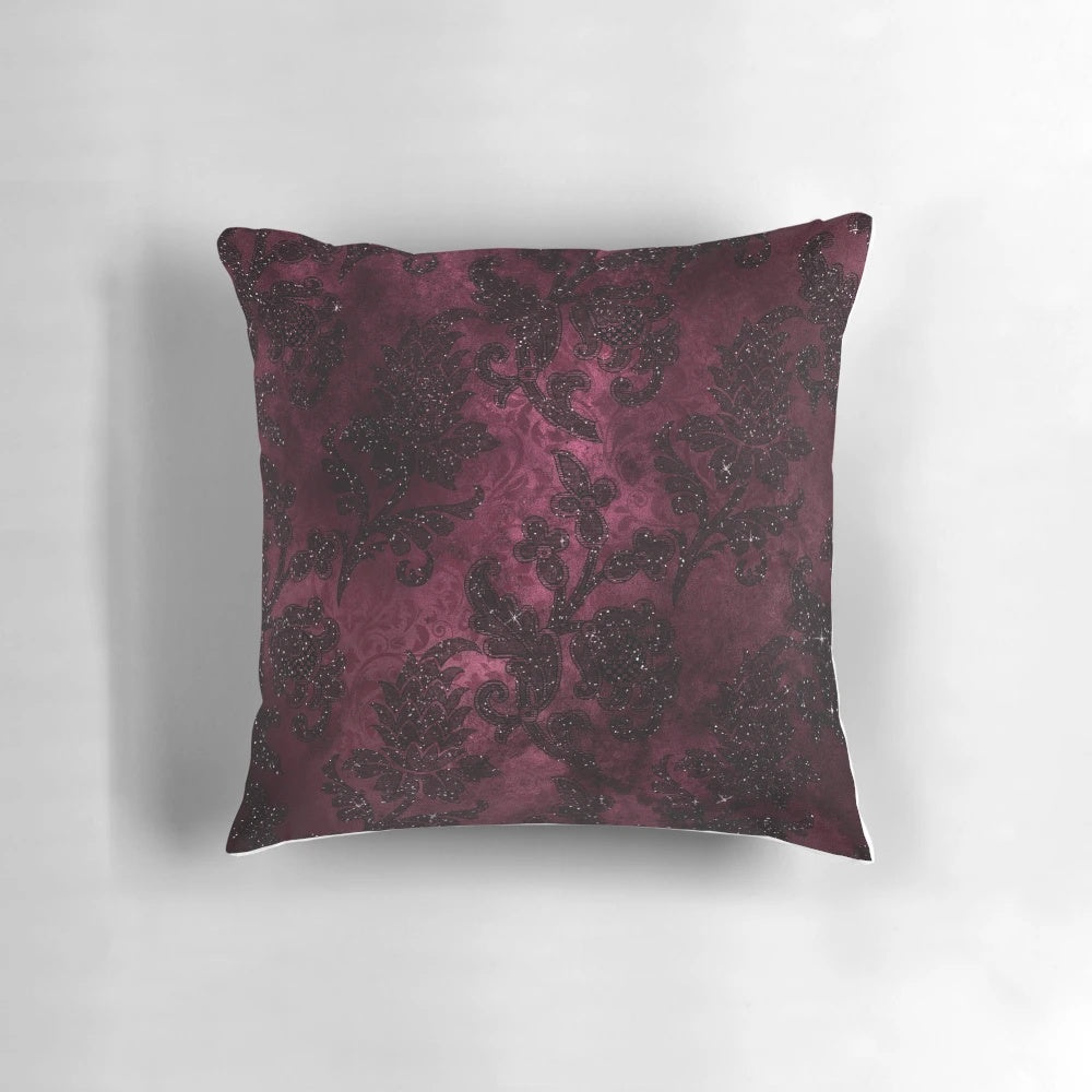 Vintage burgundy damask floral decorative pillow