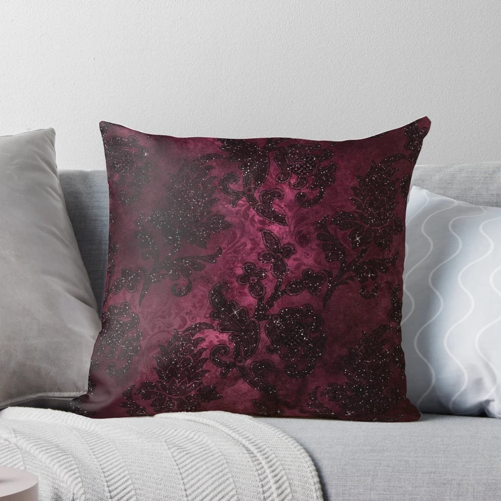 Vintage burgundy damask floral decorative pillow