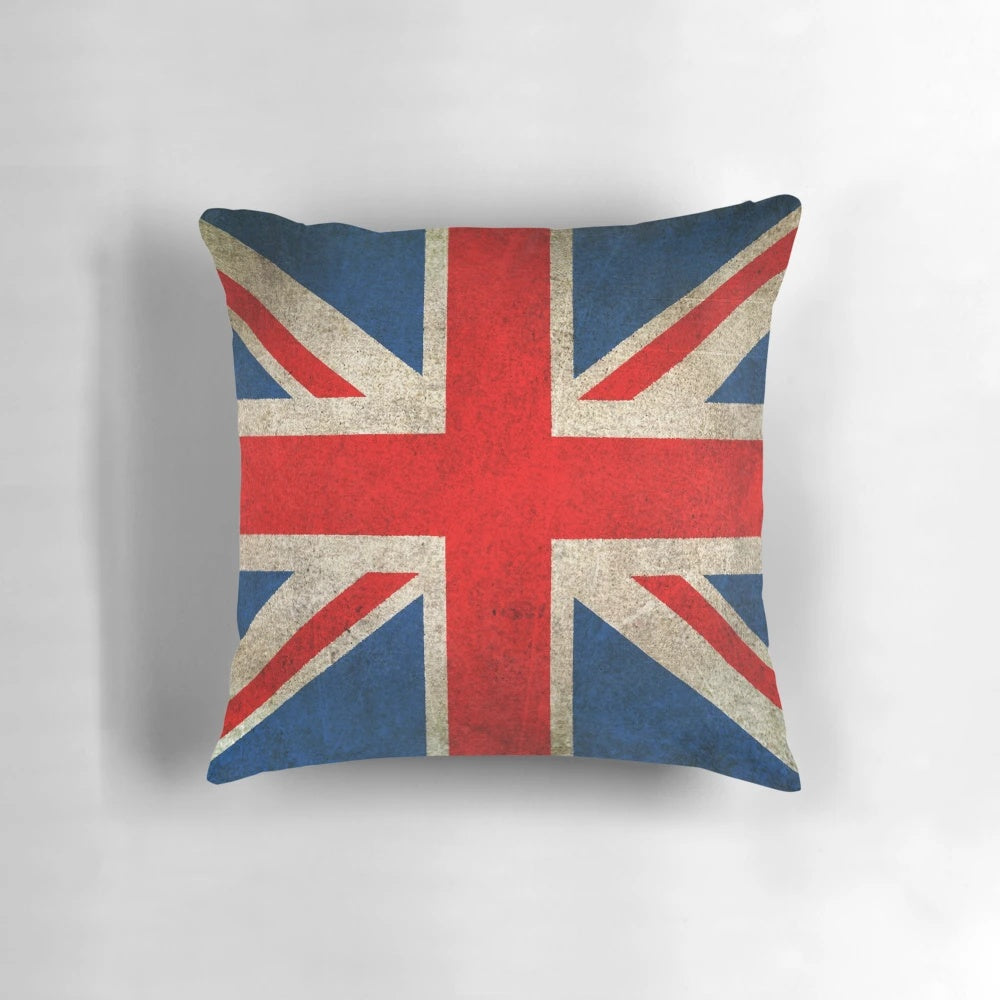 Vintage, distressed Union Jack flag design pillow