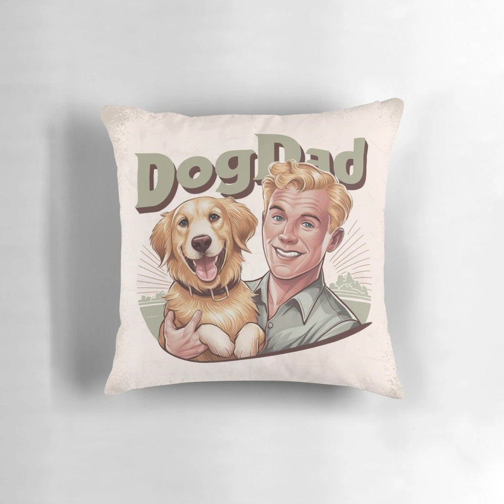 Vintage-style graphic pillow featuring a golden retriever and labrador, perfect for the dog dad
