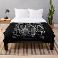 Vintage patent image of a double bass player on a plush blanket