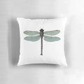 Vintage-inspired dragonfly typographic design on a throw pillow
