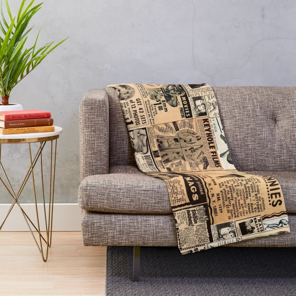 Vintage erotic plush blanket featuring retro risque pulp magazine inspired design