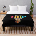 Vintage European travel-themed plush blanket with mountains and directions