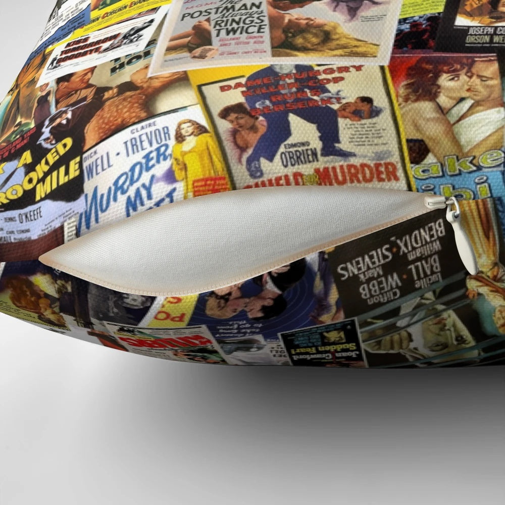 Vintage film noir movie poster collage decorative throw pillow