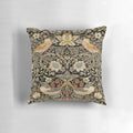 Decorative throw pillow featuring the iconic William Morris Strawberry Thief floral design
