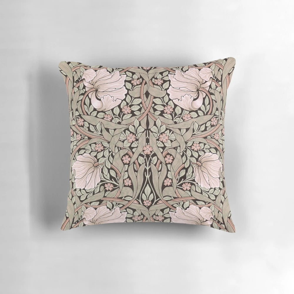 Vintage floral Pimpernel William Morris pattern sage and soft pink pillow