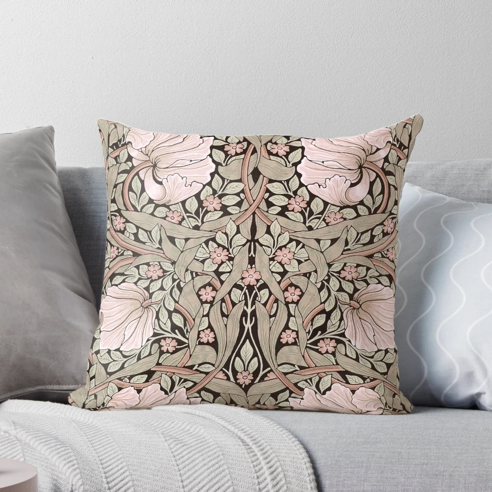 Vintage floral Pimpernel William Morris pattern sage and soft pink pillow