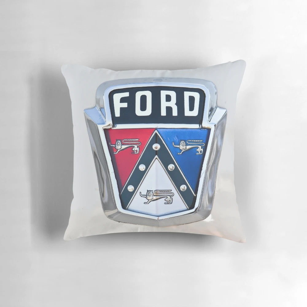 Vintage Ford graphic shirt design printed on a soft, comfortable pillow