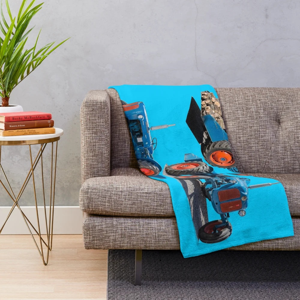 Vintage Fordson Dexta tractor inspired plush blanket
