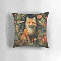 Vintage-inspired throw pillow with a forest fox design in the style of William Morris' botanical patterns.