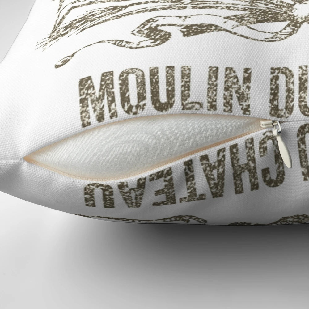 Vintage-inspired flour sack illustration printed on a soft, high-quality pillow for French country-style kitchen decor.