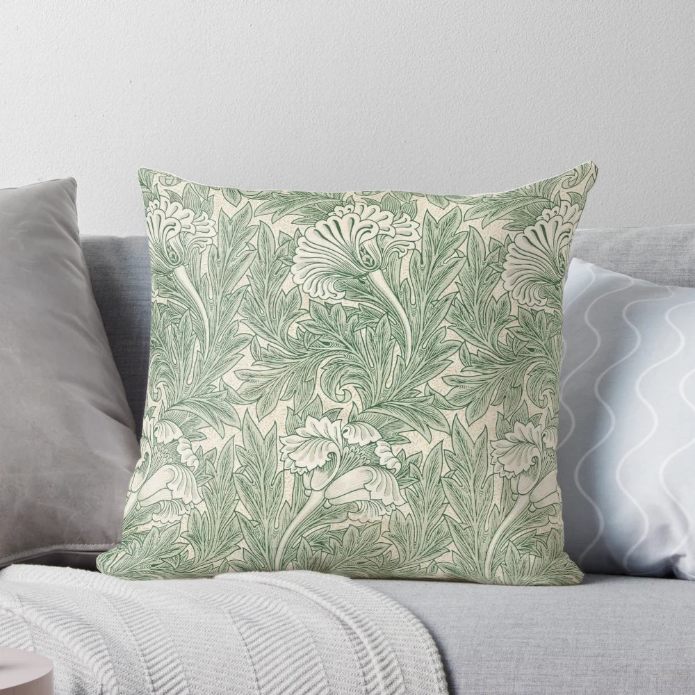 Vintage green tulip floral pattern pillow