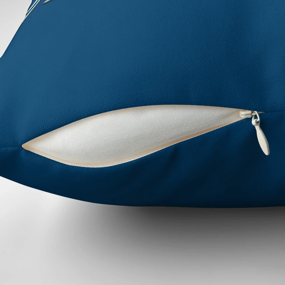 Vintage Greyhound blue bus logo printed on a soft, comfortable pillow for home decor