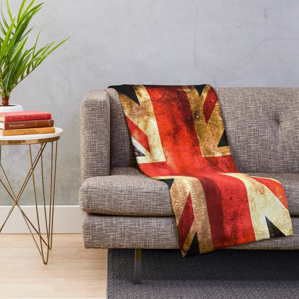 Vintage grunge plush blanket with British UK flag design