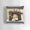Vintage-inspired hockey pillow with classic black and white design