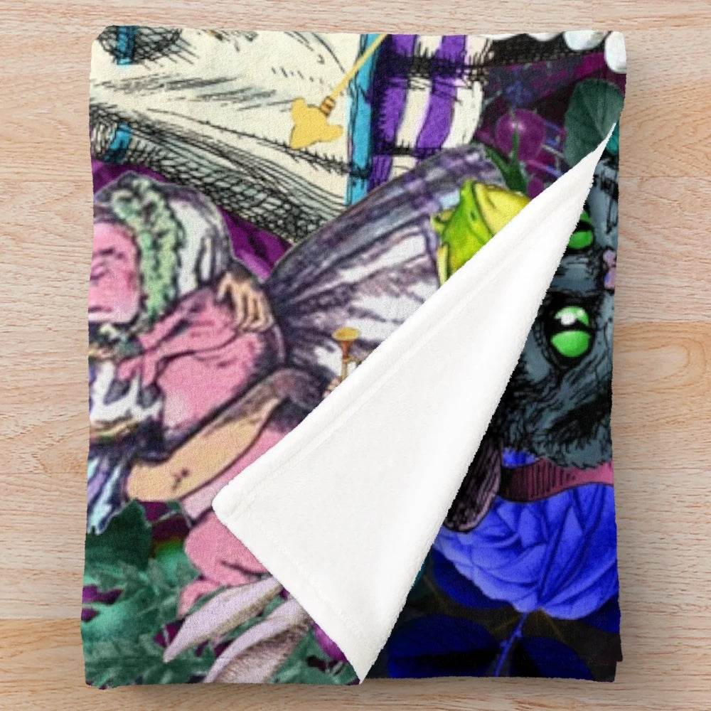 Vintage-inspired Alice in Wonderland plush blanket