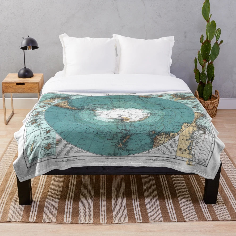 Vintage Antarctica map print on a cozy plush blanket