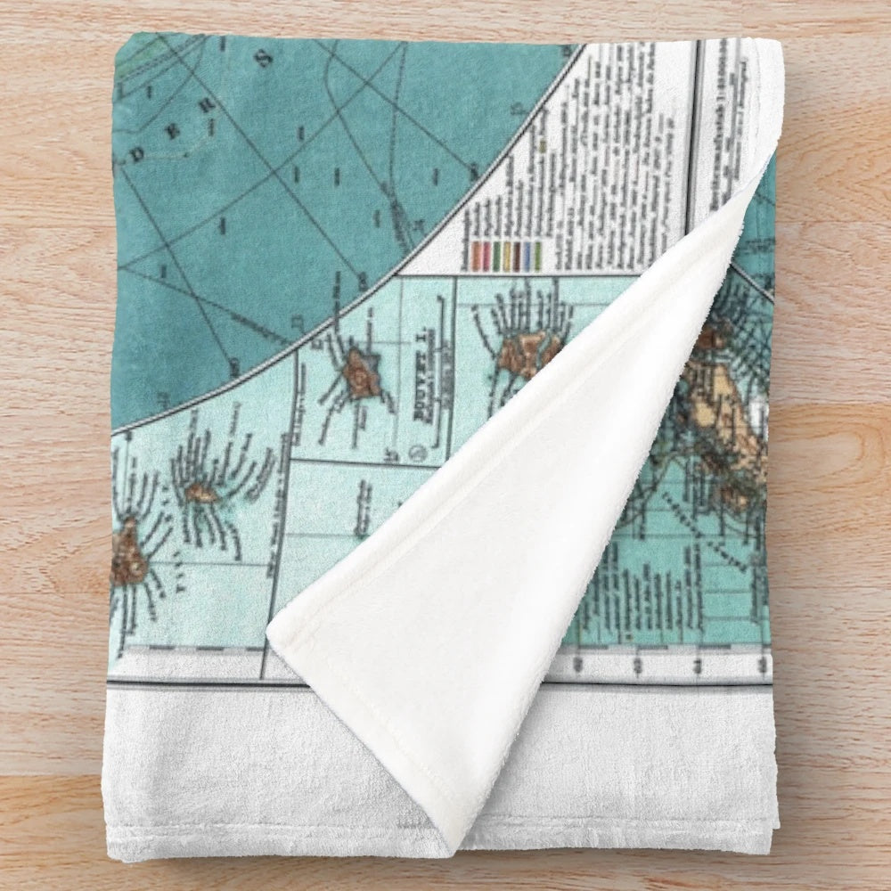Vintage Antarctica map print on a cozy plush blanket