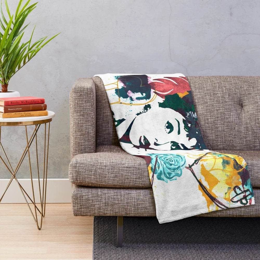 Vintage-inspired plush blanket featuring the iconic actress Audrey Hepburn