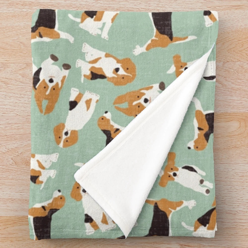 Cozy beagle-patterned plush blanket in mint color