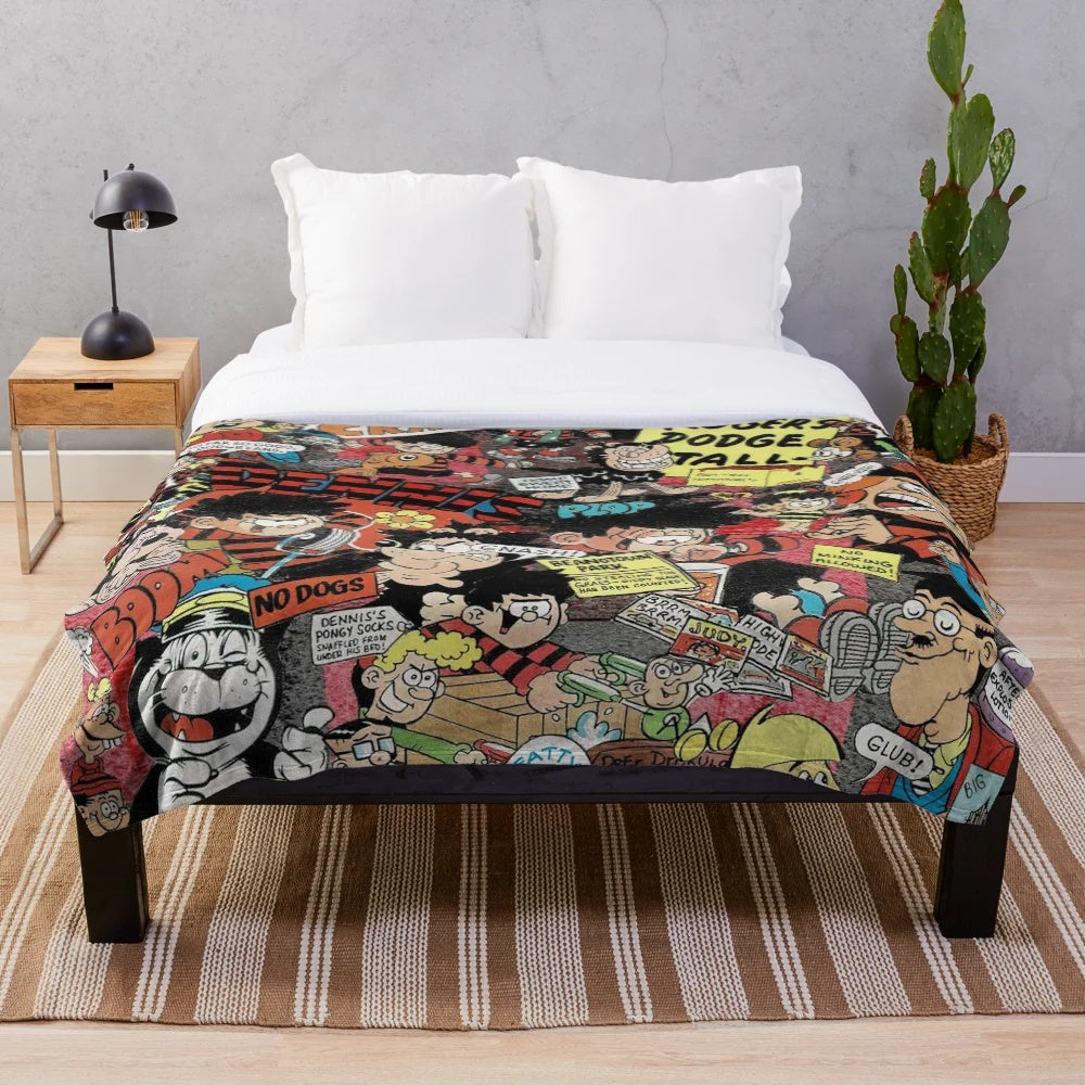 Vintage-inspired Beano 2 plush blanket featuring classic comic characters