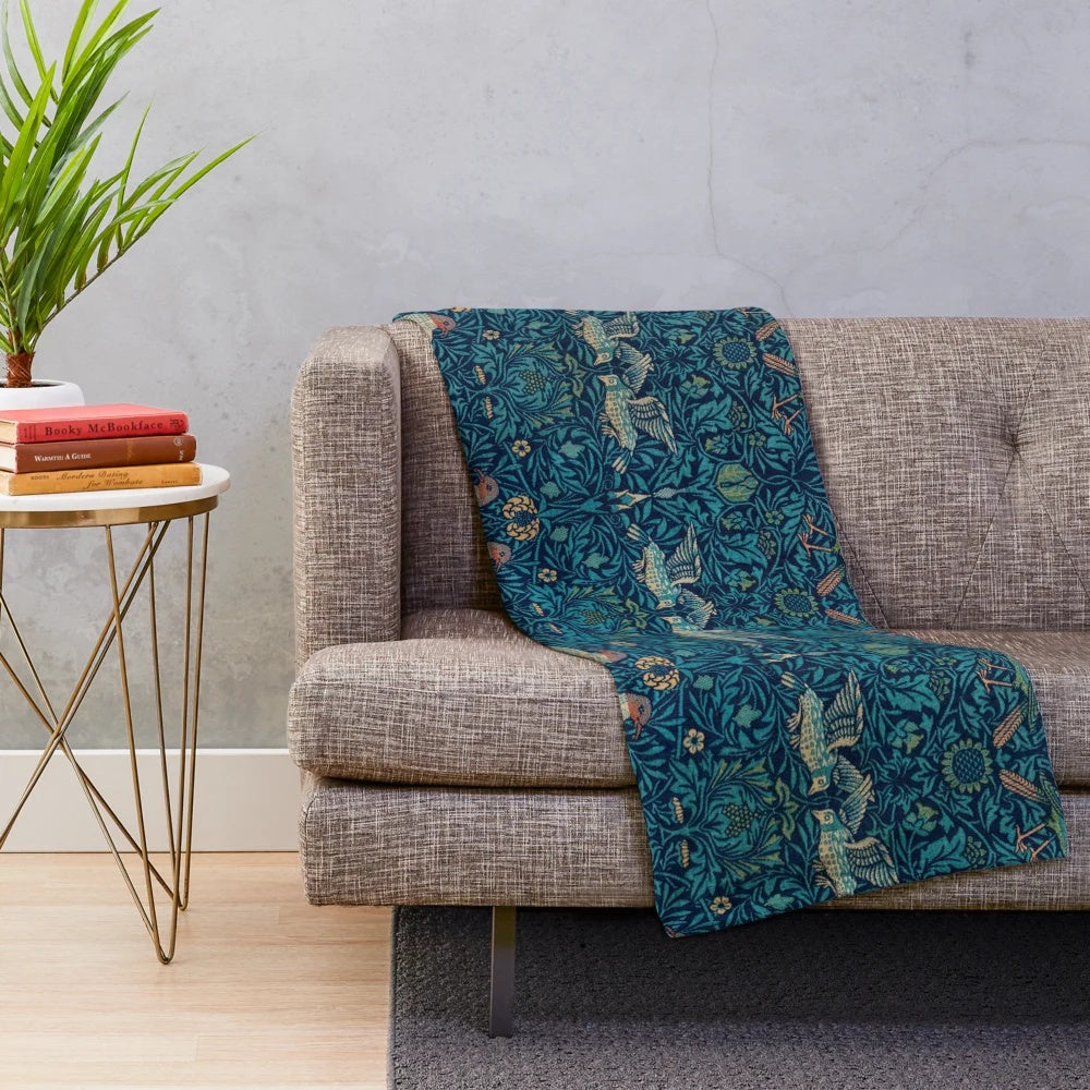 Plush blanket featuring a bird design by the renowned William Morris