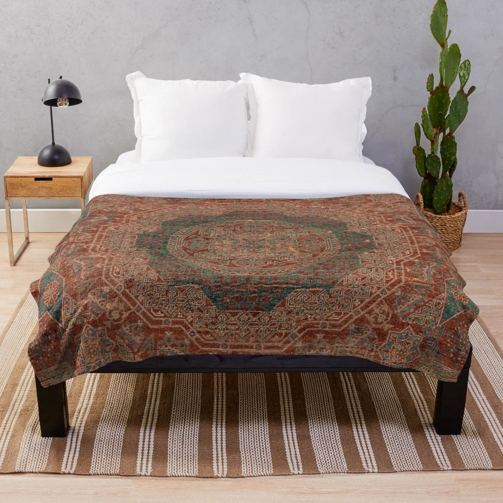 Vintage-inspired bohemian medallion pattern plush blanket