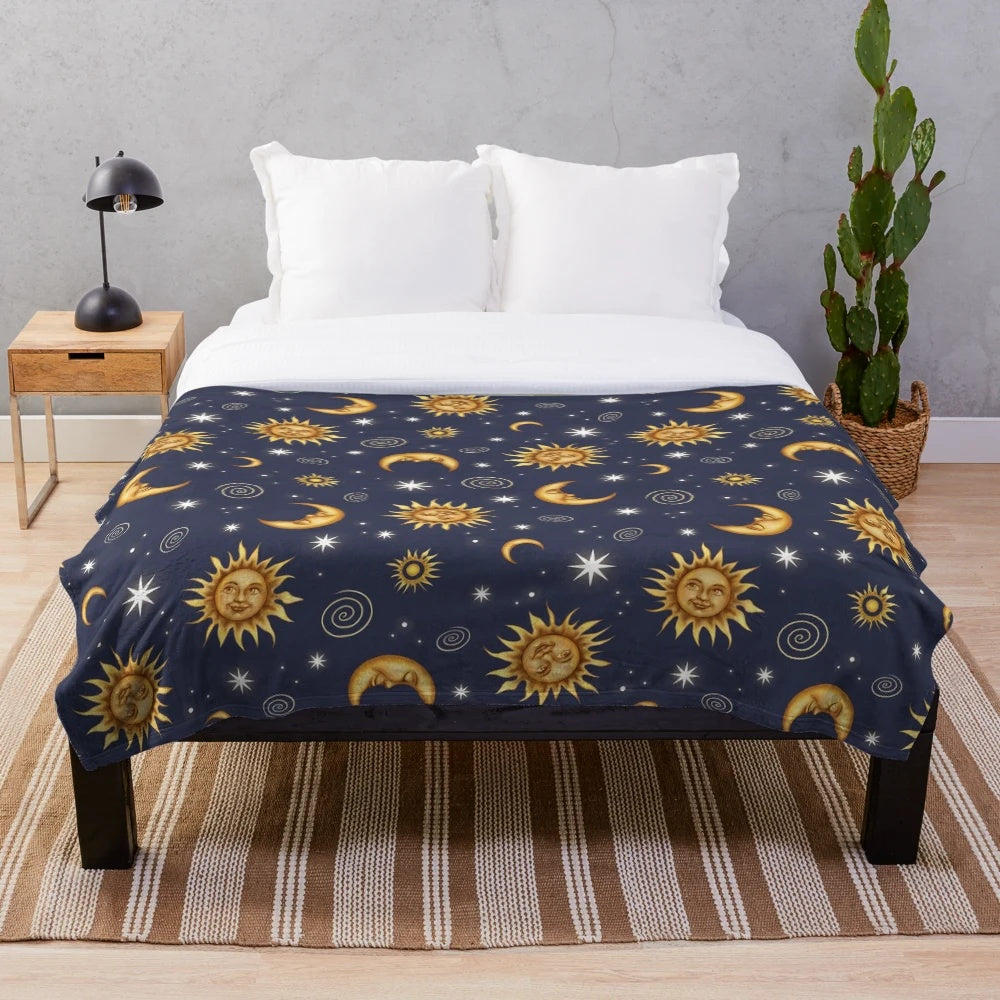 Vintage celestial pattern plush blanket