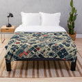 Vintage-inspired cinema plush blanket with scrolls, camera, and movie elements