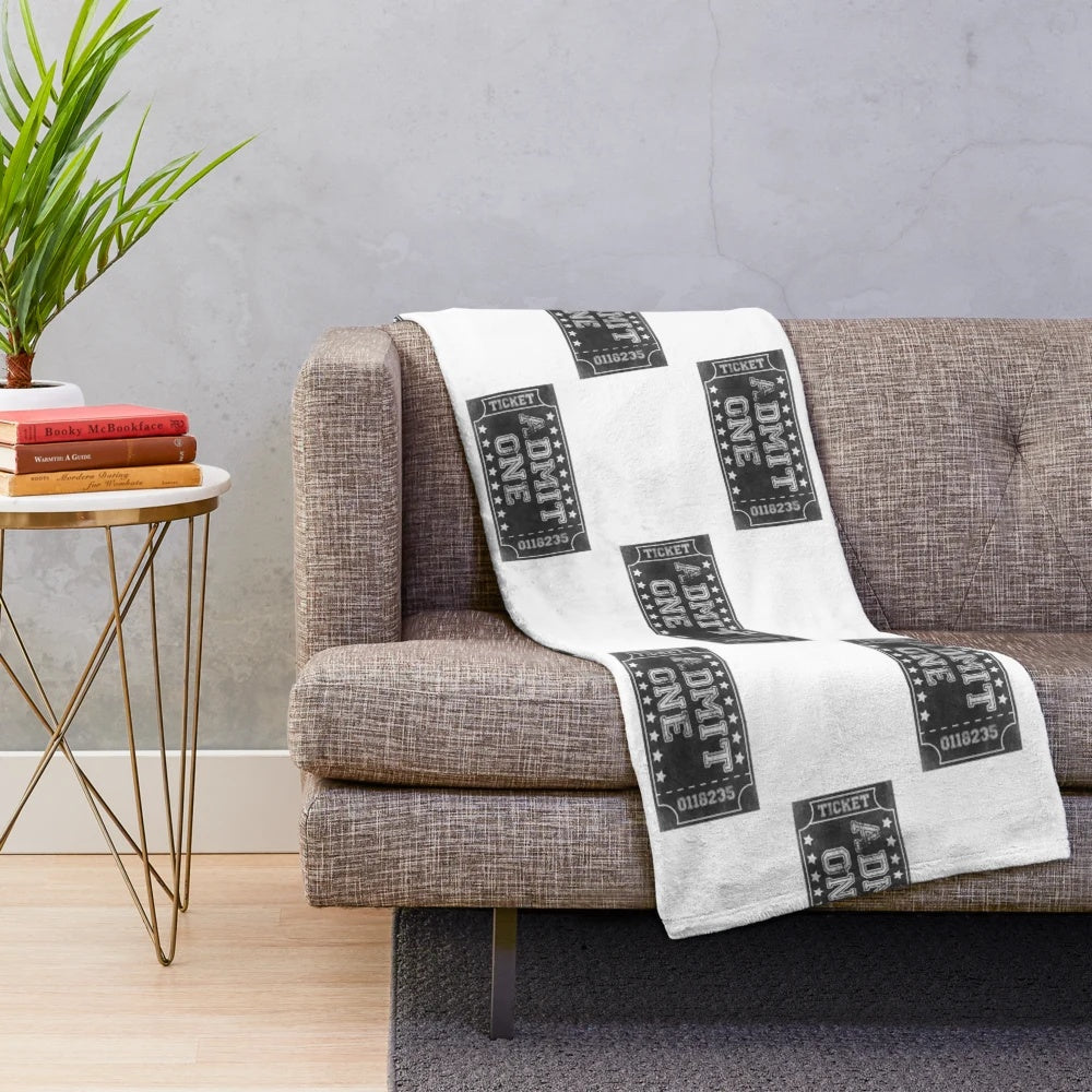 Vintage cinema ticket-themed plush blanket for movie lovers