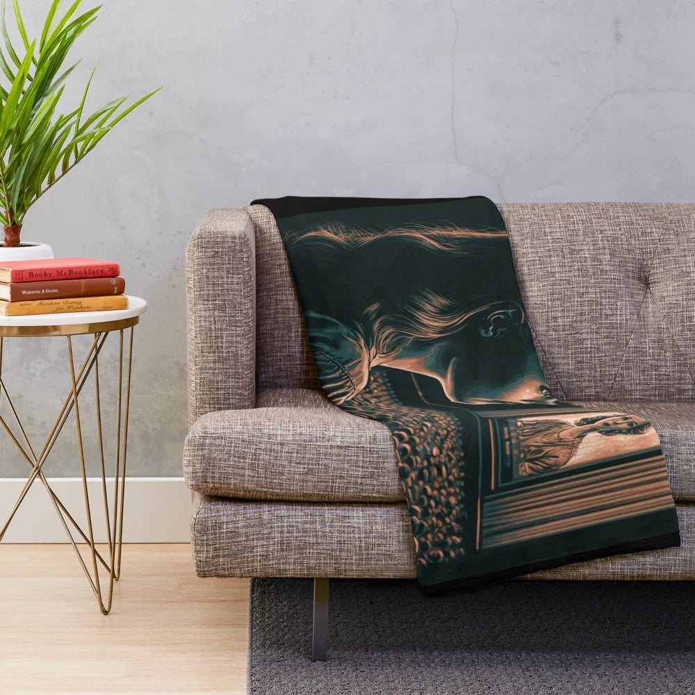 Vintage-inspired cinema plush blanket with movie reel and film noir design