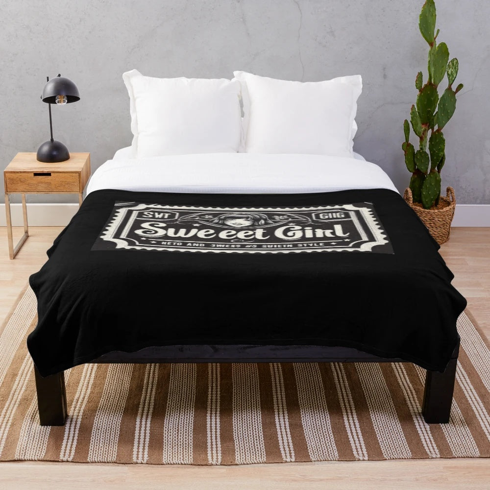 Vintage cinema ticket plush blanket with retro movie design