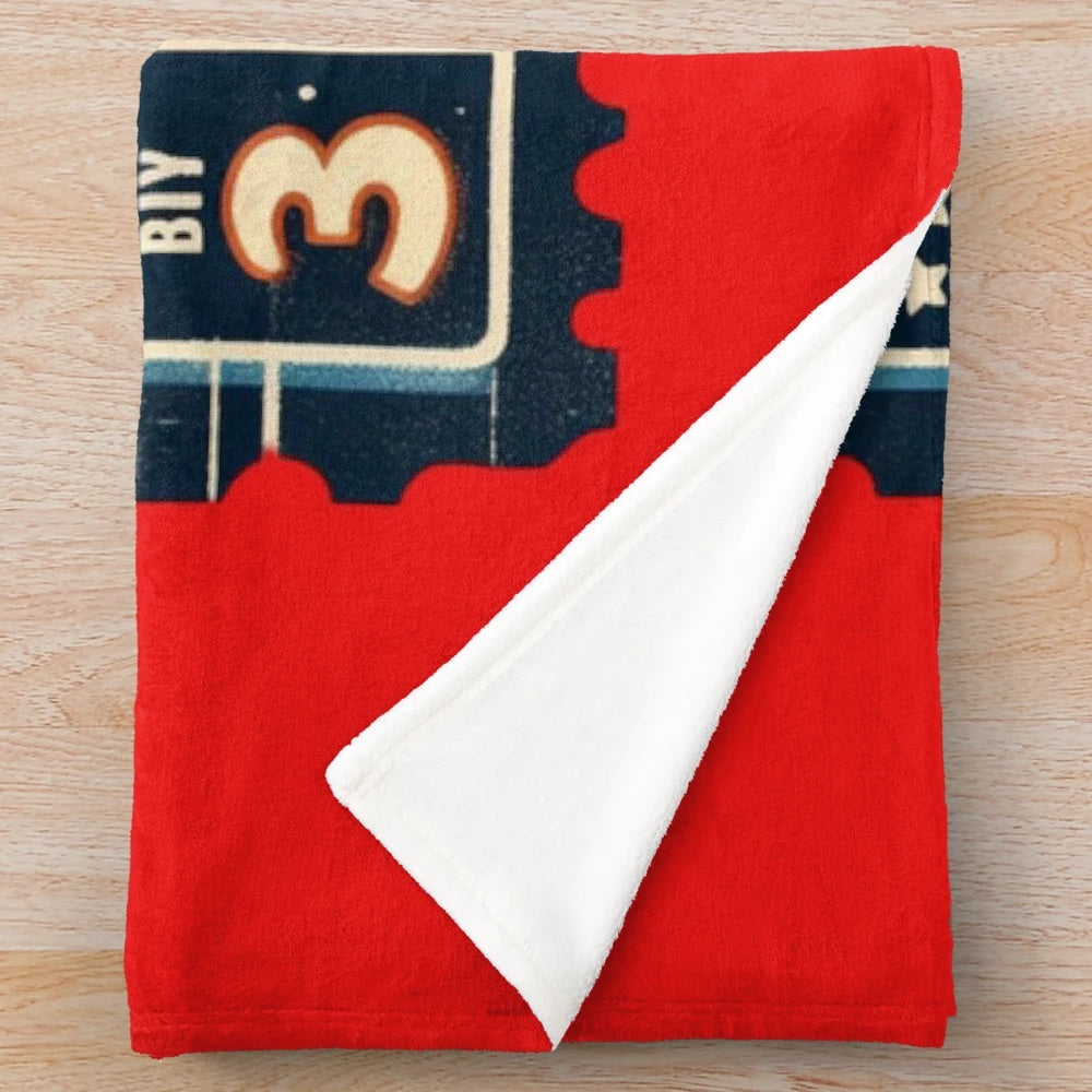 Plush vintage cinema ticket-inspired blanket with retro movie design