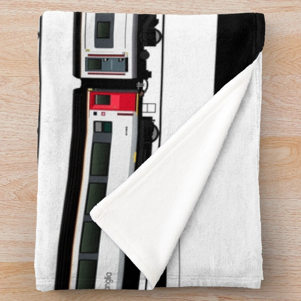 Plush blanket featuring a vintage-style illustration of a Class 90 locomotive from the Greater Anglia rail network