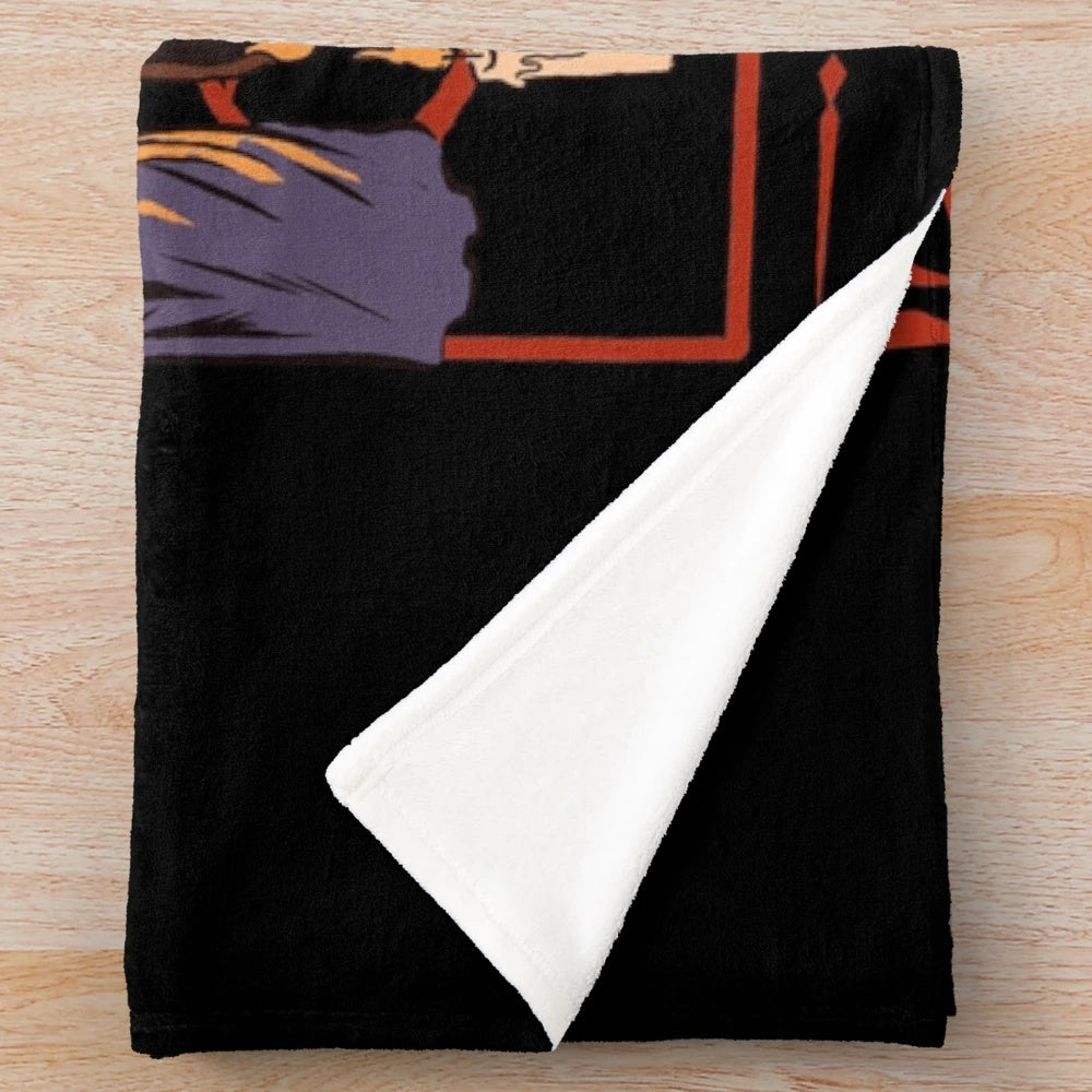 Vintage-inspired plush blanket for coffee lovers with retro 70s 80s horror and occult vibes