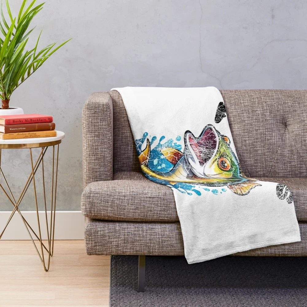 Distressed bass fishing plush blanket